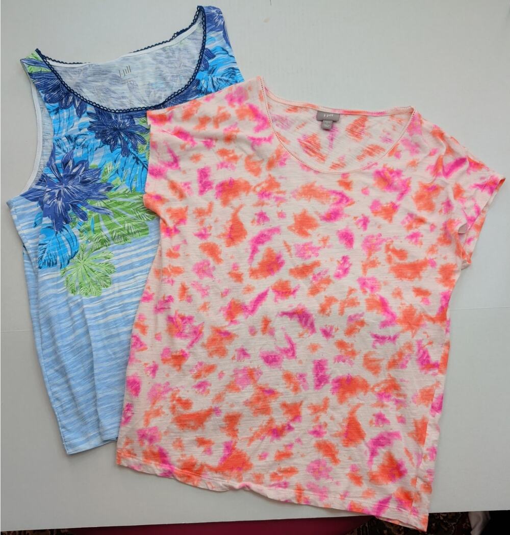 Lot (2) J.Jill Women's Tops Size L Sleeveless Embroider Tank NWT Short Sleeve